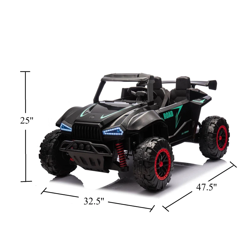 24V 2-Seater Kids Police Car with Parent Control, Bluetooth, USB/TF, LED Lights, 4-Wheel Suspension, 47.5" L x 32.5" W x 25" H, Black