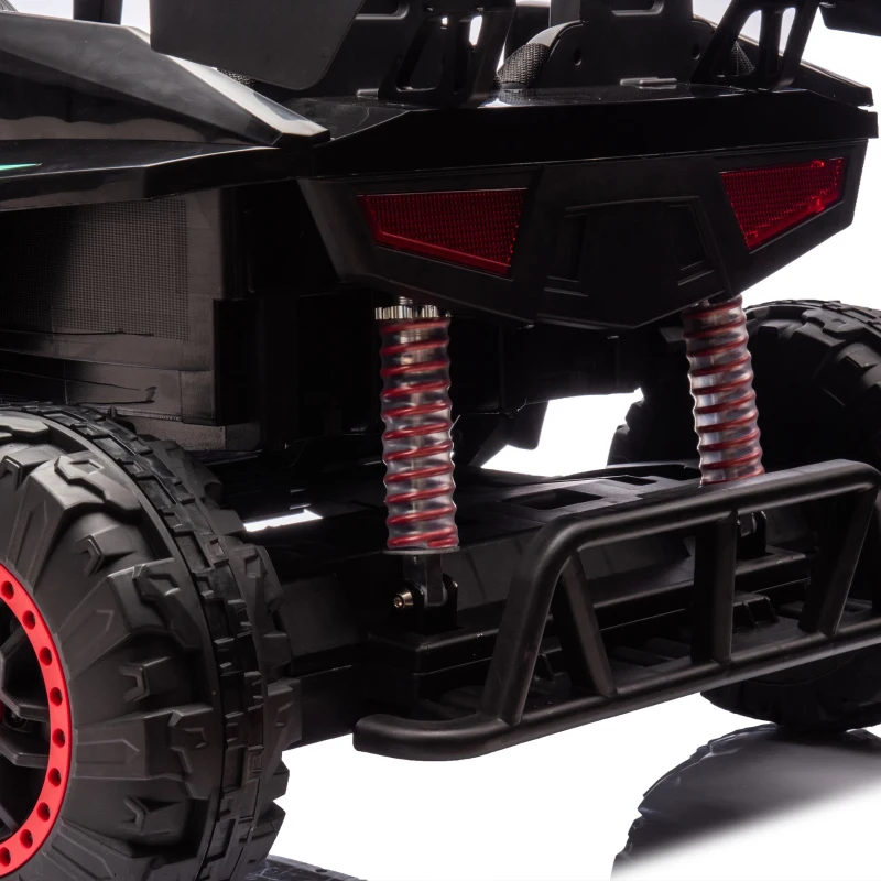 24V 2-Seater Kids Police Car with Parent Control, Bluetooth, USB/TF, LED Lights, 4-Wheel Suspension, 47.5" L x 32.5" W x 25" H, Black