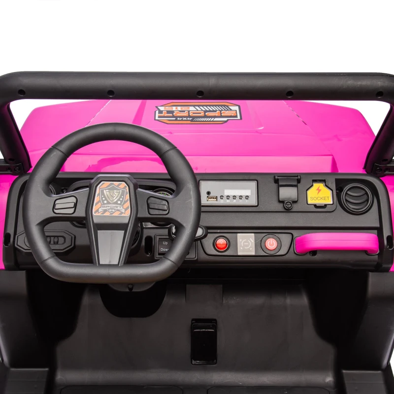 24V 2-Seater Kids Ride on UTV with Parent Control, Automatic Tipping Bucket, Ride on Toys with LED Lights and Bluetooth for Ages 3-8, Pink