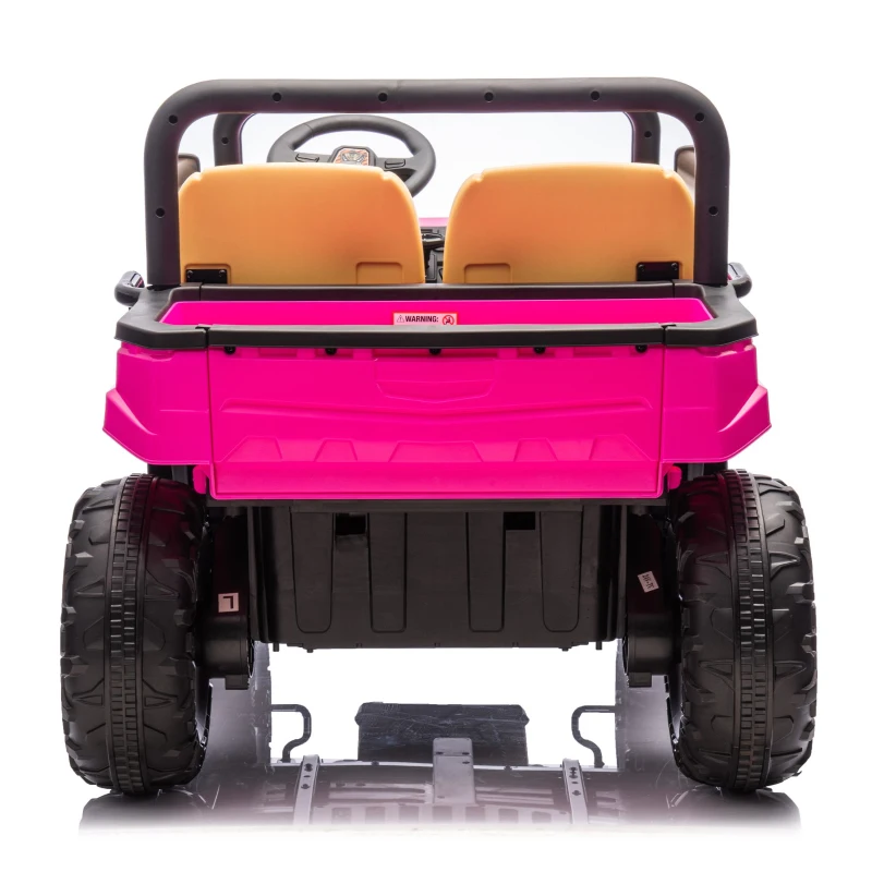 24V 2-Seater Kids Ride on UTV with Parent Control, Automatic Tipping Bucket, Ride on Toys with LED Lights and Bluetooth for Ages 3-8, Pink