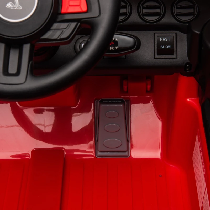 Dual 30W Motors Ford Mustang Shelby GT500 Ride-On Car with Bluetooth, USB Port, and 60-Minute Playtime, 41.5" L x 25.5" W x 20" H, Red