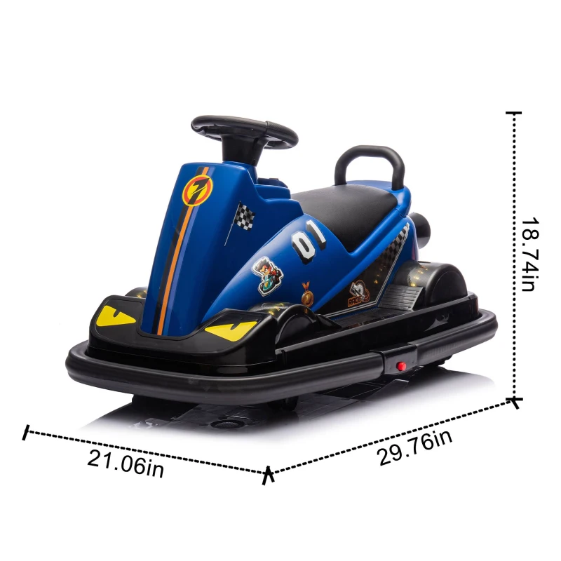 12V Kids Ride On Bumper Car with 360° Rotation, Sound Effects, 4-Wheel Waterfall Lights, Toy Car for Ages 3-5, 30" L x 21" W x 19" H, Blue