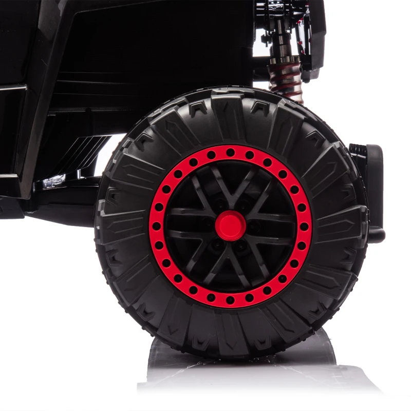 24V 2-Seater Kids Police Car with Parent Control, Bluetooth, USB/TF, LED Lights, 4-Wheel Suspension, 47.5" L x 32.5" W x 25" H, Black