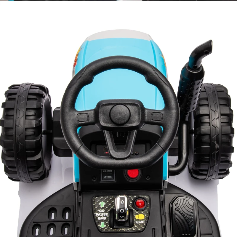 24V 3-Speed Ride-On Tractor with Trailer and Safety Belt, Battery Powered Electric Toy with Remote Control and Bluetooth, for Ages 3-6, Blue