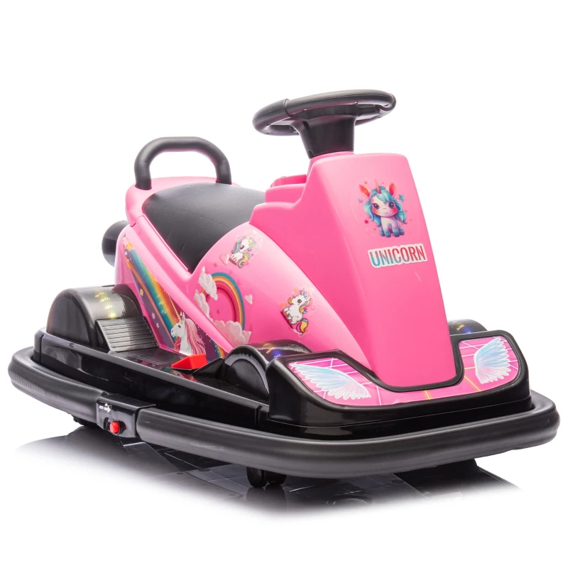 12V Kids Ride On Bumper Car with 360° Rotation, Sound Effects, LED Lights, Music, Toy Motor Car for Ages 3-5, 30" L x 21" W x 19" H, Pink
