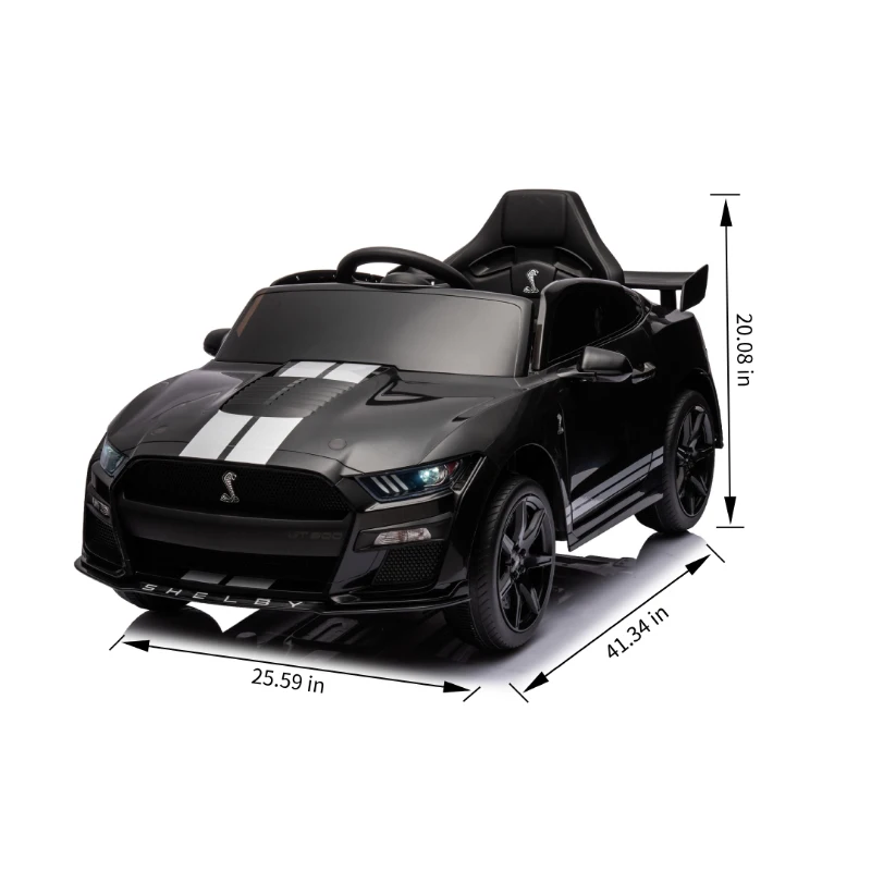 12V 3-Speed Ford Mustang Shelby GT500 Ride-On Car with Remote Control and Safe Belt, Ride on Toys with AUX/USB MP3 for Kids Age 3+, Black