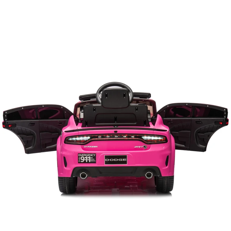 12V Licensed Dodge Kids Police Car with Remote Control, Anti-Collision Bar, Alarm Lights, 4-Wheel Suspension, 42" L x 27" W x 19.5" H, Pink