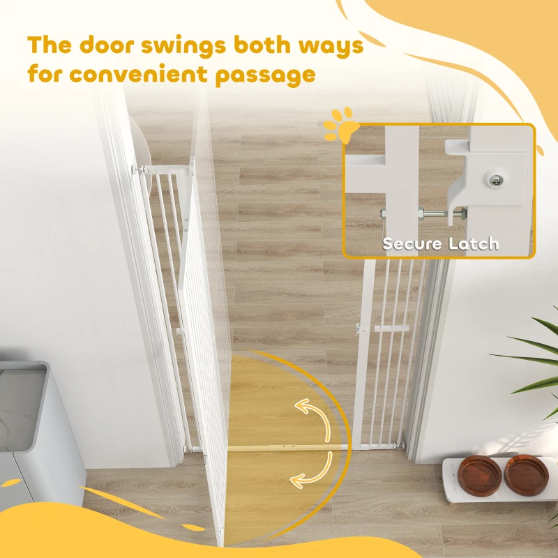PawHut 67" Extra Tall Pet Gate, 30"-41" Dog Gate with Cat Door, 1.4" Narrow Gap, 2.8" and 5.5" Extension, for Doorway, Hallway