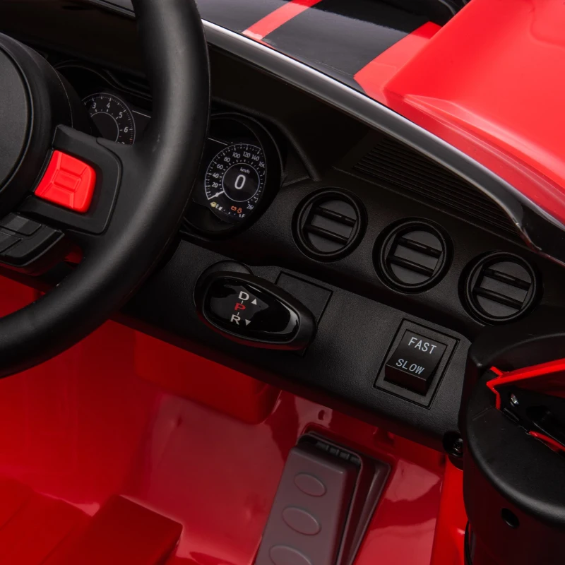 Dual 30W Motors Ford Mustang Shelby GT500 Ride-On Car with Bluetooth, USB Port, and 60-Minute Playtime, 41.5" L x 25.5" W x 20" H, Red