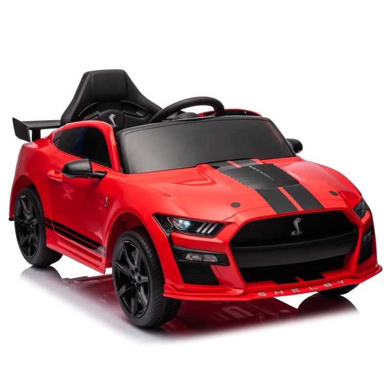 Dual 30W Motors Ford Mustang Shelby GT500 Ride-On Car with Bluetooth, USB Port, and 60-Minute Playtime, 41.5" L x 25.5" W x 20" H, Red