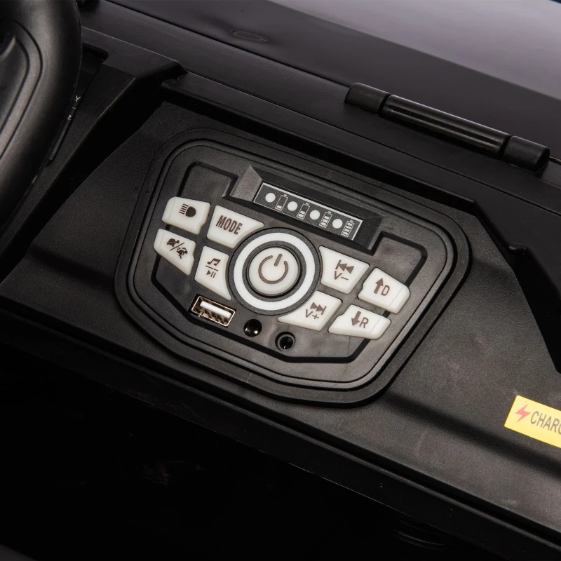 24V 2-Seater Kids Police Car with Parent Control, Bluetooth, USB/TF, LED Lights, 4-Wheel Suspension, 47.5" L x 32.5" W x 25" H, Black