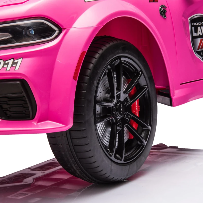 12V Licensed Dodge Kids Police Car with Remote Control, Anti-Collision Bar, Alarm Lights, 4-Wheel Suspension, 42" L x 27" W x 19.5" H, Pink