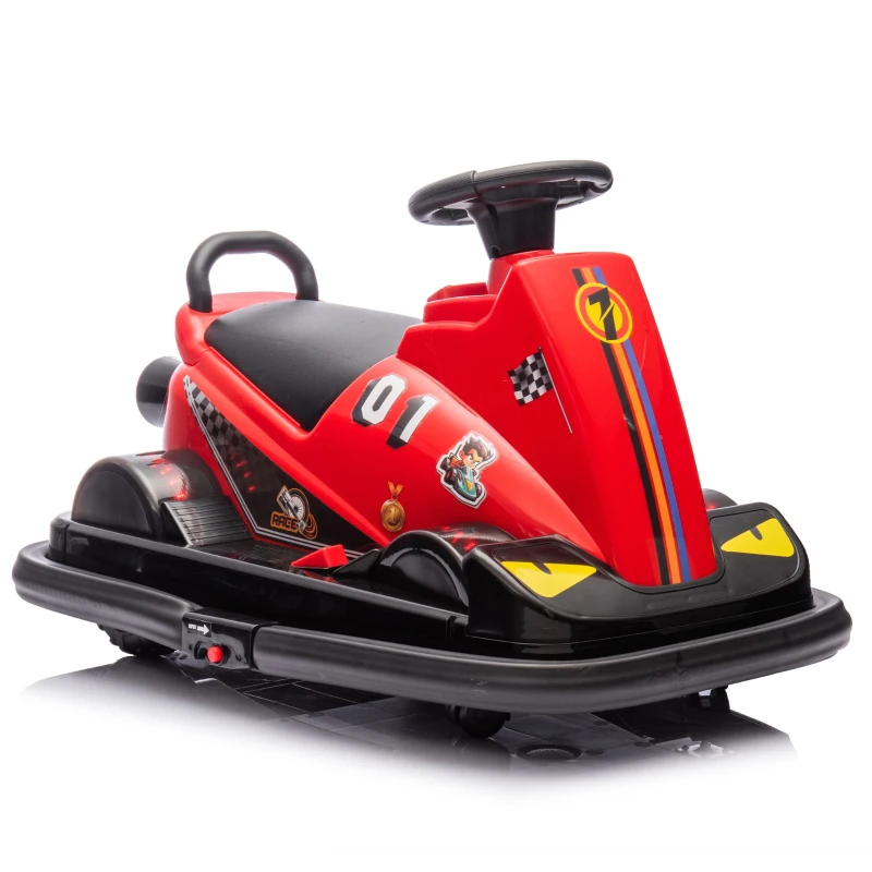 12V Kids Bumper Car with 360° Rotation, Sound Effects, LED Lights, Steering Wheel Music, Toy Car for Ages 3-5, 30" L x 21" W x 19" H, Red