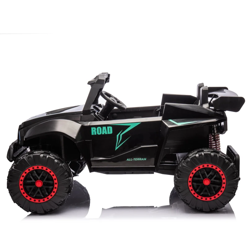 24V 2-Seater Kids Police Car with Parent Control, Bluetooth, USB/TF, LED Lights, 4-Wheel Suspension, 47.5" L x 32.5" W x 25" H, Black