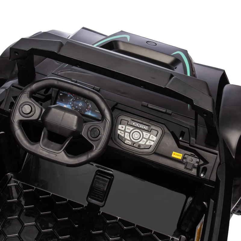 24V 2-Seater Kids Police Car with Parent Control, Bluetooth, USB/TF, LED Lights, 4-Wheel Suspension, 47.5" L x 32.5" W x 25" H, Black