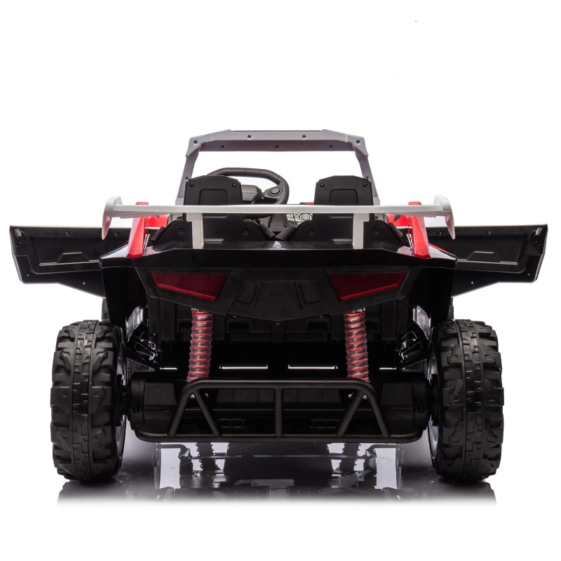 24V 2-Seater Kids Police Car with Parent Control, Bluetooth, MP3, LED Lights, 4-Wheel Suspension, 47.5" L x 32.5" W x 25" H, White+Red