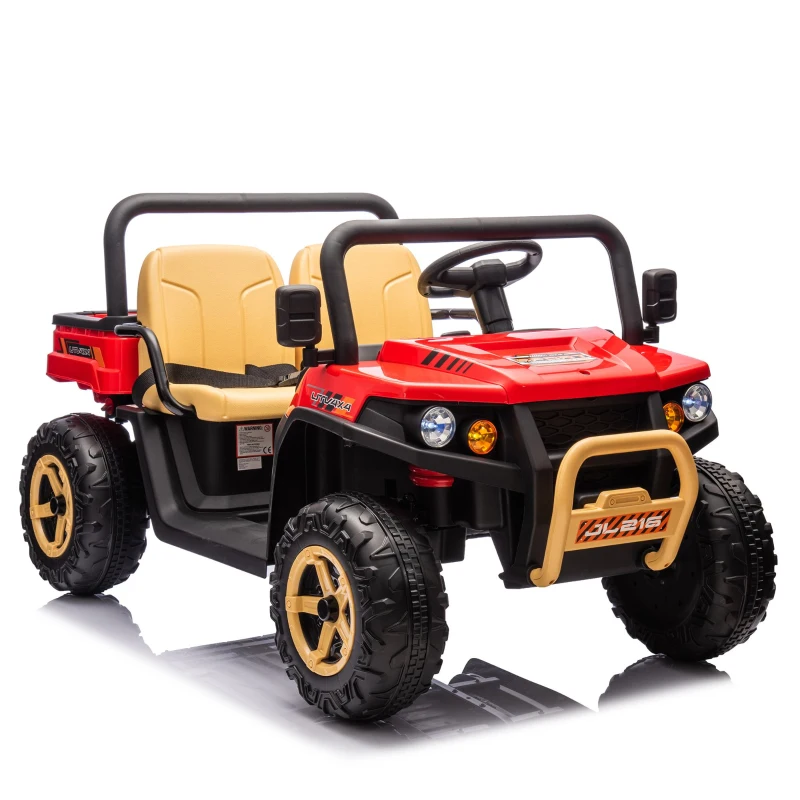 24V 2-Seater Kids Ride On UTV with Parent Control, Automatic Tipping Bucket, Ride on Toys with Slow Start and Bluetooth, for Ages 3-8, Red