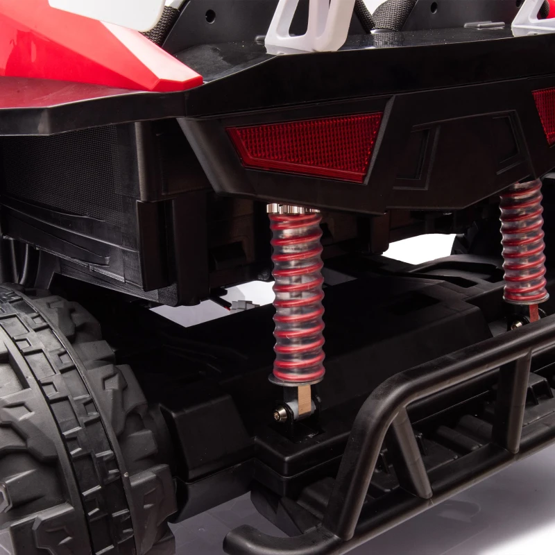 24V 2-Seater Kids Police Car with Parent Control, Bluetooth, MP3, LED Lights, 4-Wheel Suspension, 47.5" L x 32.5" W x 25" H, White+Red