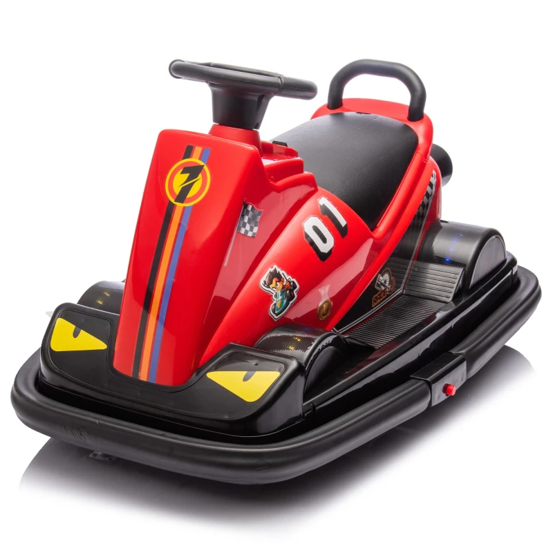 12V Kids Bumper Car with 360° Rotation, Sound Effects, LED Lights, Steering Wheel Music, Toy Car for Ages 3-5, 30" L x 21" W x 19" H, Red