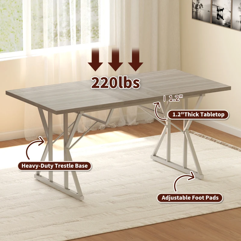 HOMCOM 47"-63" Extendable Dining Table for 4-6, Farmhouse Expandable Kitchen Table with Heavy Duty Trestle Base, Gray