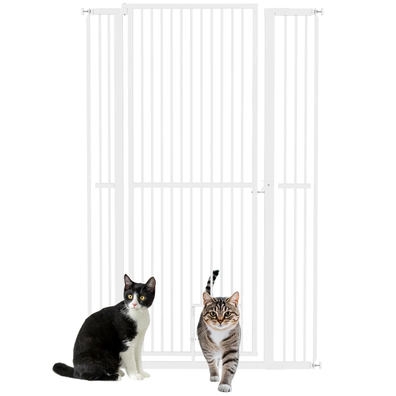 PawHut 59" Extra Tall Pet Gate, 30"-41" Dog Gate with Cat Door, 1.4" Narrow Gap, 2.8" and 5.5" Extension, for Doorway, Hallway