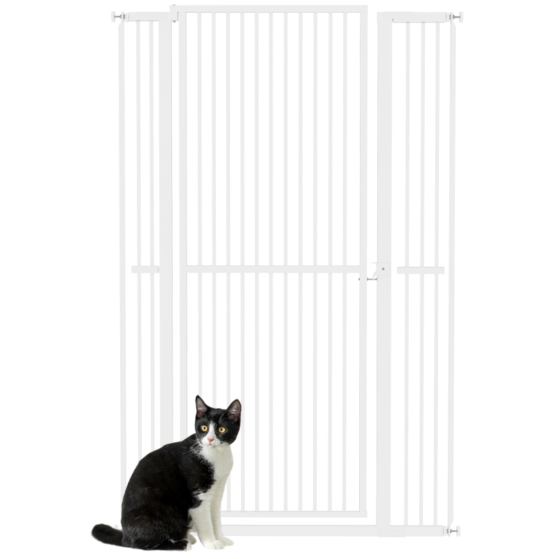 PawHut 59" Extra Tall Cat Gate, 30"-41" Pet Gate with 2.8" and 5.5" Extensions, for Doorway, Hallway, Stairway, White