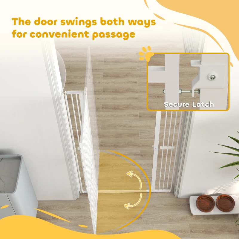 PawHut 59" Extra Tall Pet Gate, 30"-41" Dog Gate with Cat Door, 1.4" Narrow Gap, 2.8" and 5.5" Extension, for Doorway, Hallway