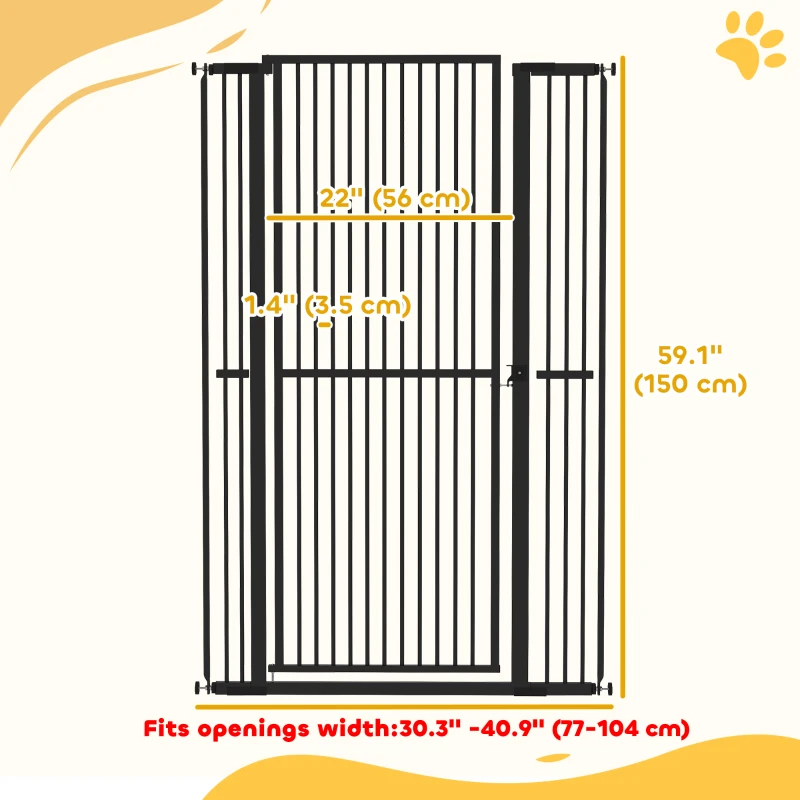 PawHut 59" Extra Tall Cat Gate, 30"-41" Pet Gate with 2.8" and 5.5" Extensions, for Doorway, Hallway, Stairway, Black