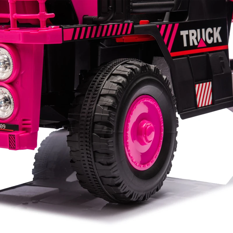 12V Kids Ride-On Dump Truck with Parent Control, Electric Dump Bed, Rear-Wheel Suspension, Bluetooth, Adjustable Speed, for Ages 3-5, Pink