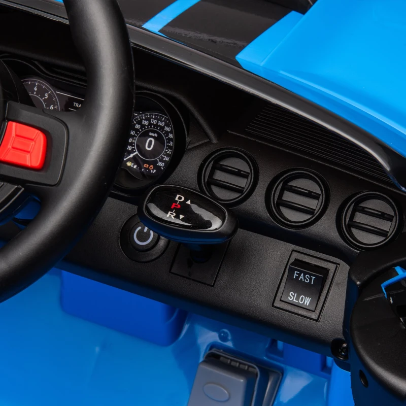 12V Ford Mustang Car with Remote Control, LED Lights, AUX/USB MP3, Safe Belt, Ride-On Car for Age 3+, 41.5" L x 25.5" W x 20" H, Blue