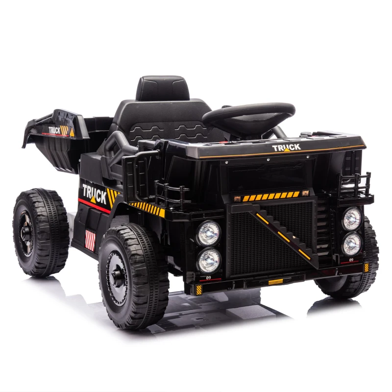 12V Kids Ride-On Dump Truck with Parent Control, Electric Dump Bed, Rear-Wheel Suspension, Bluetooth, Adjustable Speed, for Ages 3-5, Black