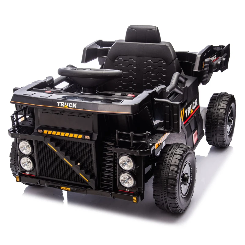 12V Kids Ride-On Dump Truck with Parent Control, Electric Dump Bed, Rear-Wheel Suspension, Bluetooth, Adjustable Speed, for Ages 3-5, Black