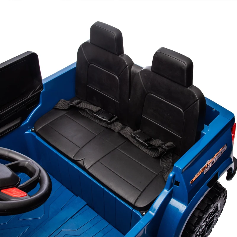 24V 2-Seater Kids Ride-On Car with Remote Control, 4WD, USB & Bluetooth, Safety Belts, Electric Pickup for Ages 3+, 47" L x 31" W x 27.5" H, Blue