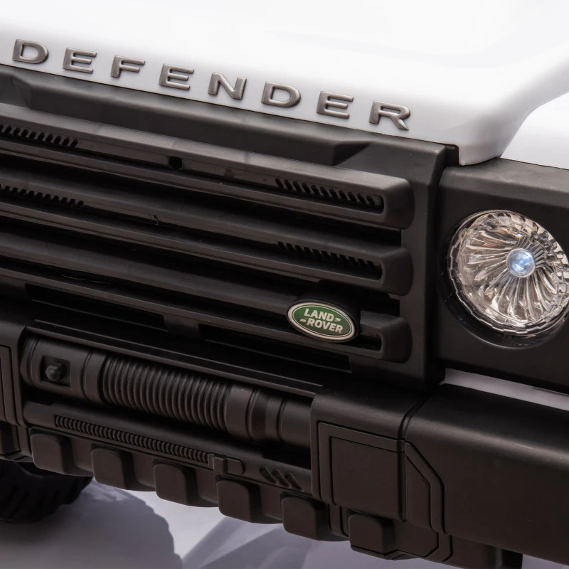 24V Licensed Land Rover Defender Toy Car with Parent Control, Dual-Drive, 4-Wheel Suspension, Bluetooth, Adjustable Speeds, for Ages 3-7, White