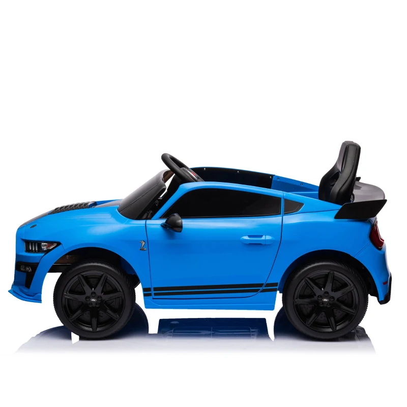 12V Ford Mustang Car with Remote Control, LED Lights, AUX/USB MP3, Safe Belt, Ride-On Car for Age 3+, 41.5" L x 25.5" W x 20" H, Blue