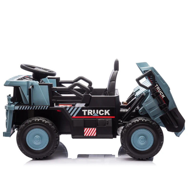 12V Kids Ride-On Dump Truck with Parent Control, Electric Dump Bed, Rear-Wheel Suspension, Bluetooth, Adjustable Speed, for Ages 3-5, Blue