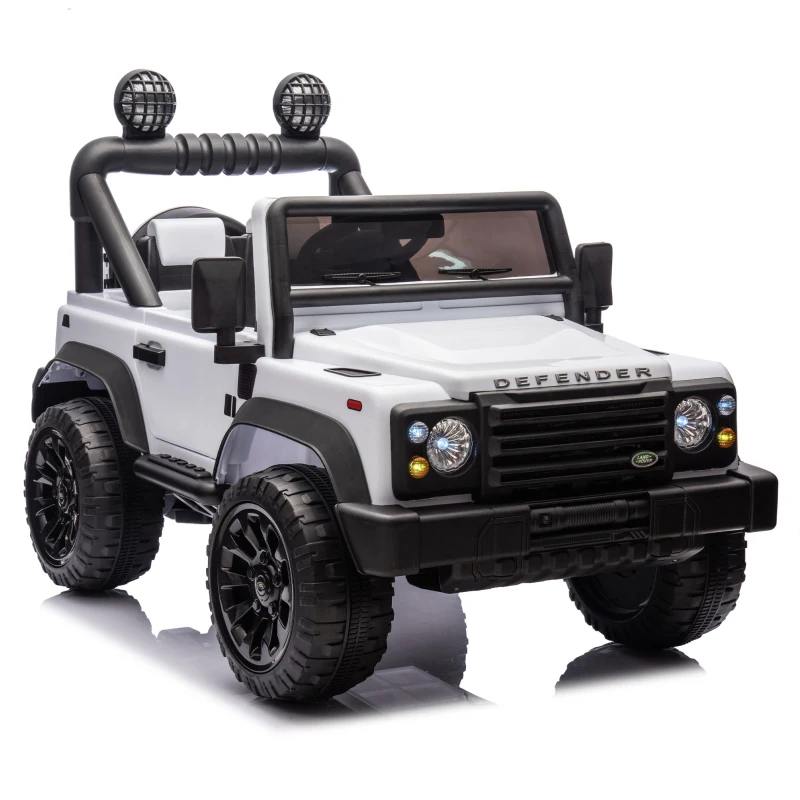 24V Licensed Land Rover Defender Toy Car with Parent Control, Dual-Drive, 4-Wheel Suspension, Bluetooth, Adjustable Speeds, for Ages 3-7, White
