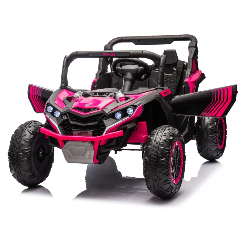 24V 2-Seater Kids Ride On UTV with Remote Control, 4-Wheel Suspension, Ride on Toys with Slow Start, Anti-Collision Bar, and Music, Pink