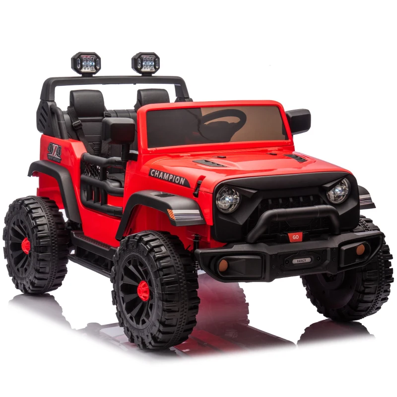 24V 2-Seater Kids Car with Parent Control, 4-Wheel Suspension, Bluetooth, USB, MP3, Ride-on Toys for Ages 3+, 47" L x 31.5" W x 32" H, Red