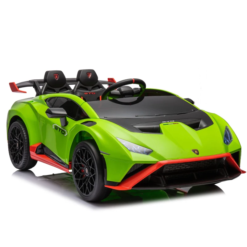 24V Lamborghini Huracan Sto Kids Electric Ride-On Drift Car with Speeds 1.86-5.59 MPH, Foam Front Wheels, and 360° Spin, for Ages 3-8, Green