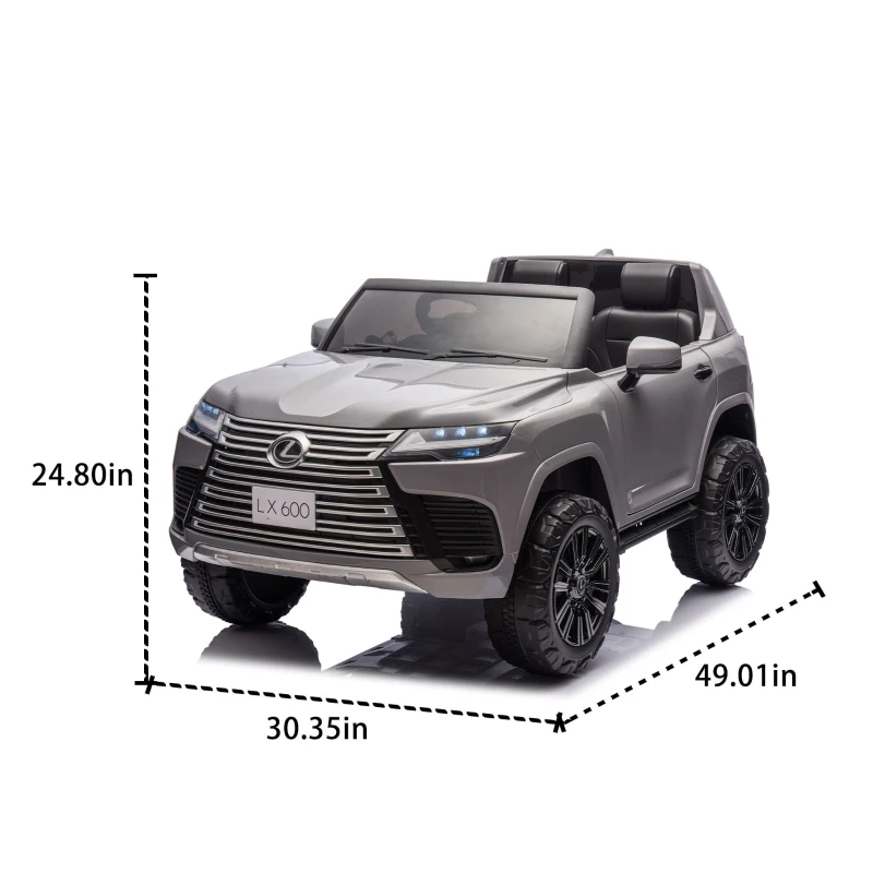24V 2-Seater Licensed LEXUS LX600 Kids Ride-On Car with Parent Control, 4-Wheel Suspension, Bluetooth, MP3, Adjustable Speeds, Ages 3-7, Gray