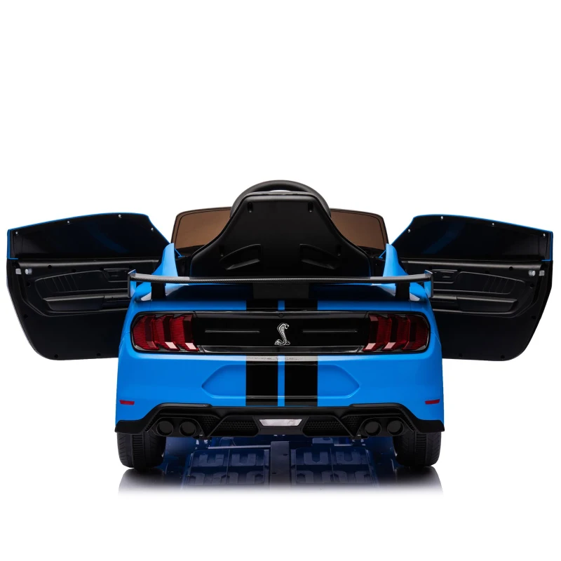 12V Ford Mustang Car with Remote Control, LED Lights, AUX/USB MP3, Safe Belt, Ride-On Car for Age 3+, 41.5" L x 25.5" W x 20" H, Blue