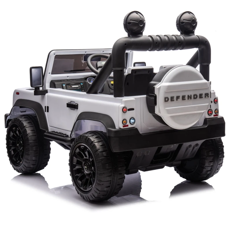 24V Licensed Land Rover Defender Toy Car with Parent Control, Dual-Drive, 4-Wheel Suspension, Bluetooth, Adjustable Speeds, for Ages 3-7, White