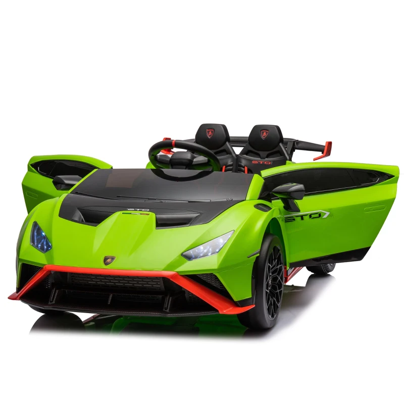 24V Lamborghini Huracan Sto Kids Electric Ride-On Drift Car with Speeds 1.86-5.59 MPH, Foam Front Wheels, and 360° Spin, for Ages 3-8, Green