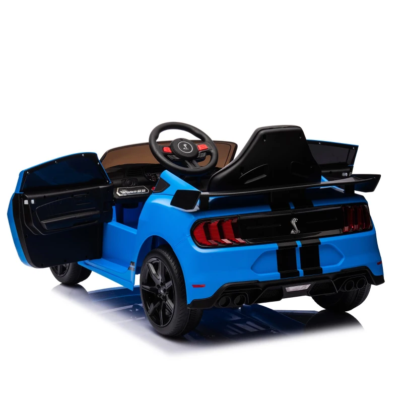 12V Ford Mustang Car with Remote Control, LED Lights, AUX/USB MP3, Safe Belt, Ride-On Car for Age 3+, 41.5" L x 25.5" W x 20" H, Blue