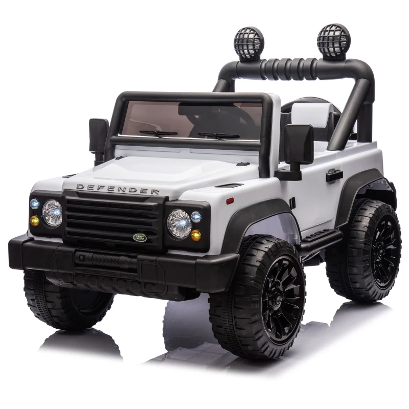 24V Licensed Land Rover Defender Toy Car with Parent Control, Dual-Drive, 4-Wheel Suspension, Bluetooth, Adjustable Speeds, for Ages 3-7, White