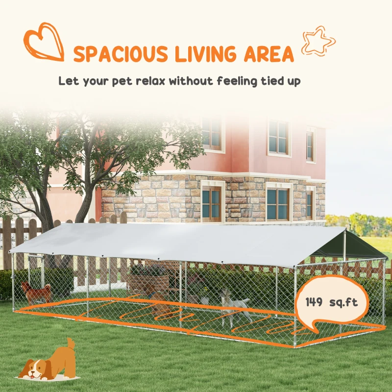 PawHut 19.7' x 7.5' x 4.9' Outdoor Dog Kennel for Large-Sized Dogs with Waterproof UV Resistant Roof, Silver(m-5)