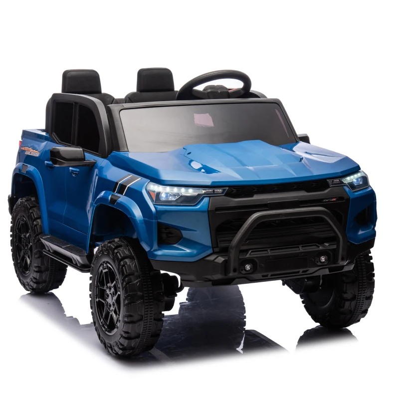24V 2-Seater Kids Ride-On Car with Remote Control, 4WD, USB & Bluetooth, Safety Belts, Electric Pickup for Ages 3+, 47" L x 31" W x 27.5" H, Blue
