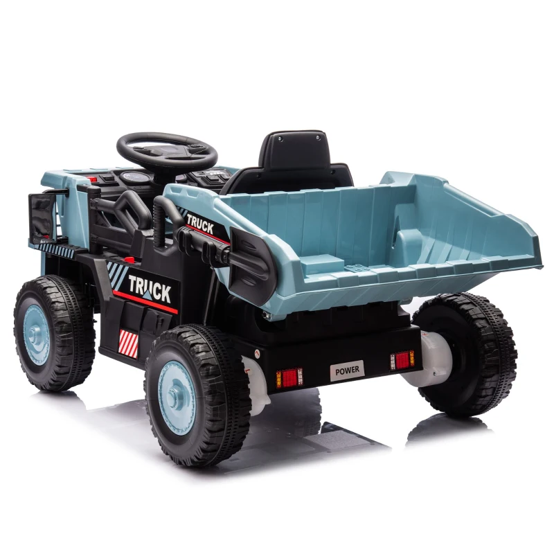 12V Kids Ride-On Dump Truck with Parent Control, Electric Dump Bed, Rear-Wheel Suspension, Bluetooth, Adjustable Speed, for Ages 3-5, Blue