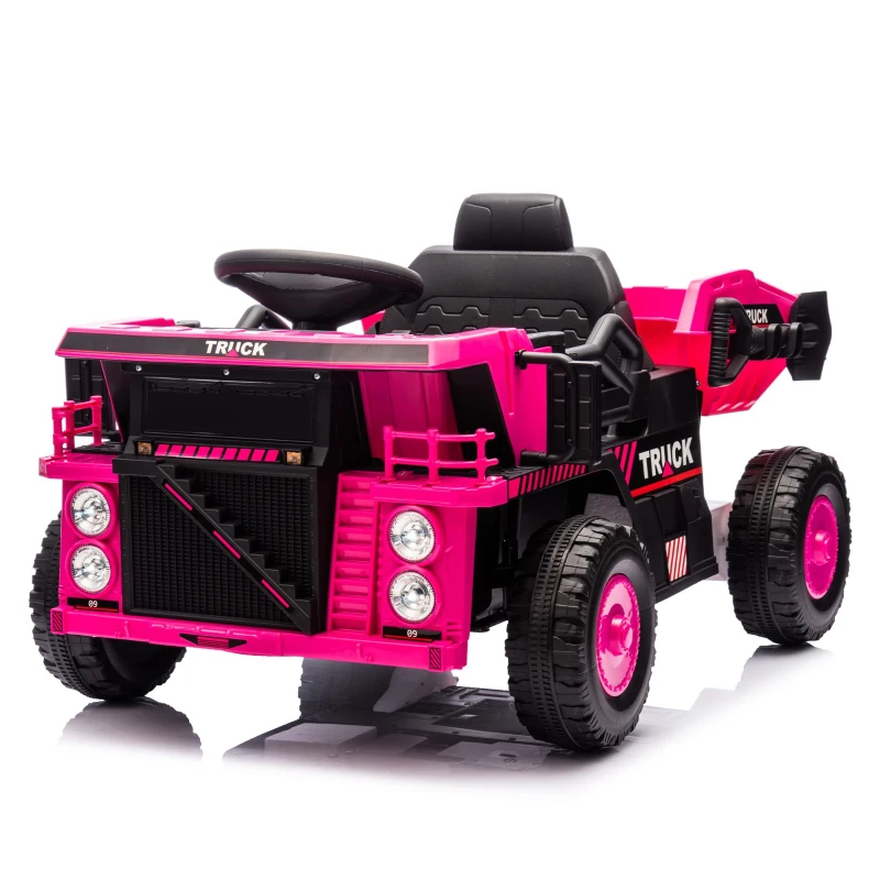 12V Kids Ride-On Dump Truck with Parent Control, Electric Dump Bed, Rear-Wheel Suspension, Bluetooth, Adjustable Speed, for Ages 3-5, Pink